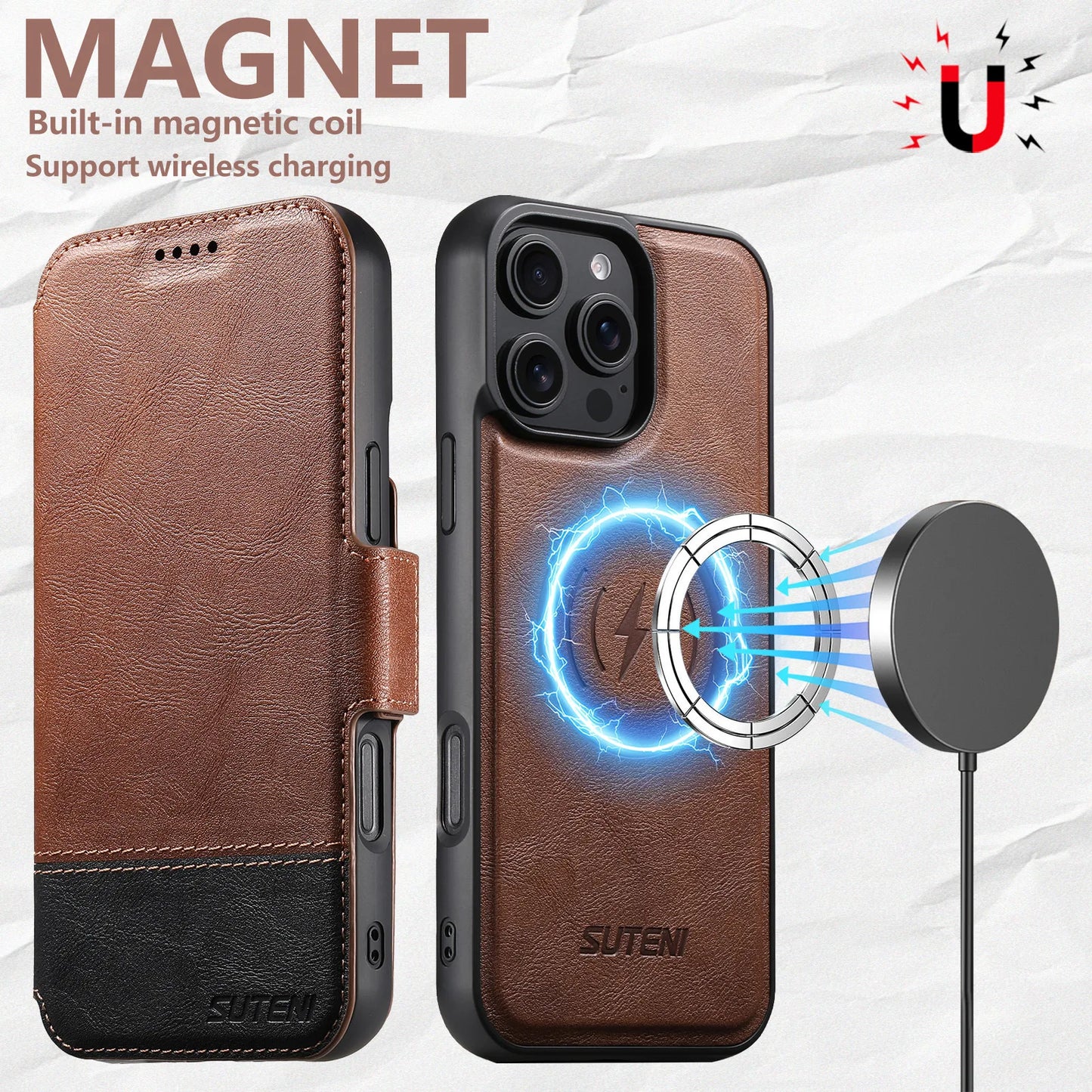 iPhone MagSafe Leather Flip Wallet Case
