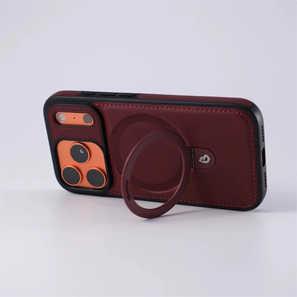 iPhone MagSafe Ring PU Leather Case