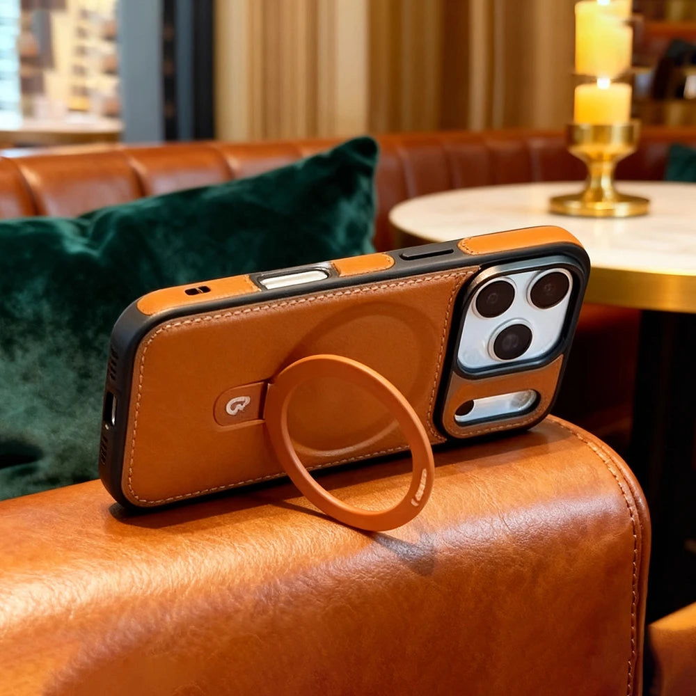 iPhone MagSafe Ring PU Leather Case