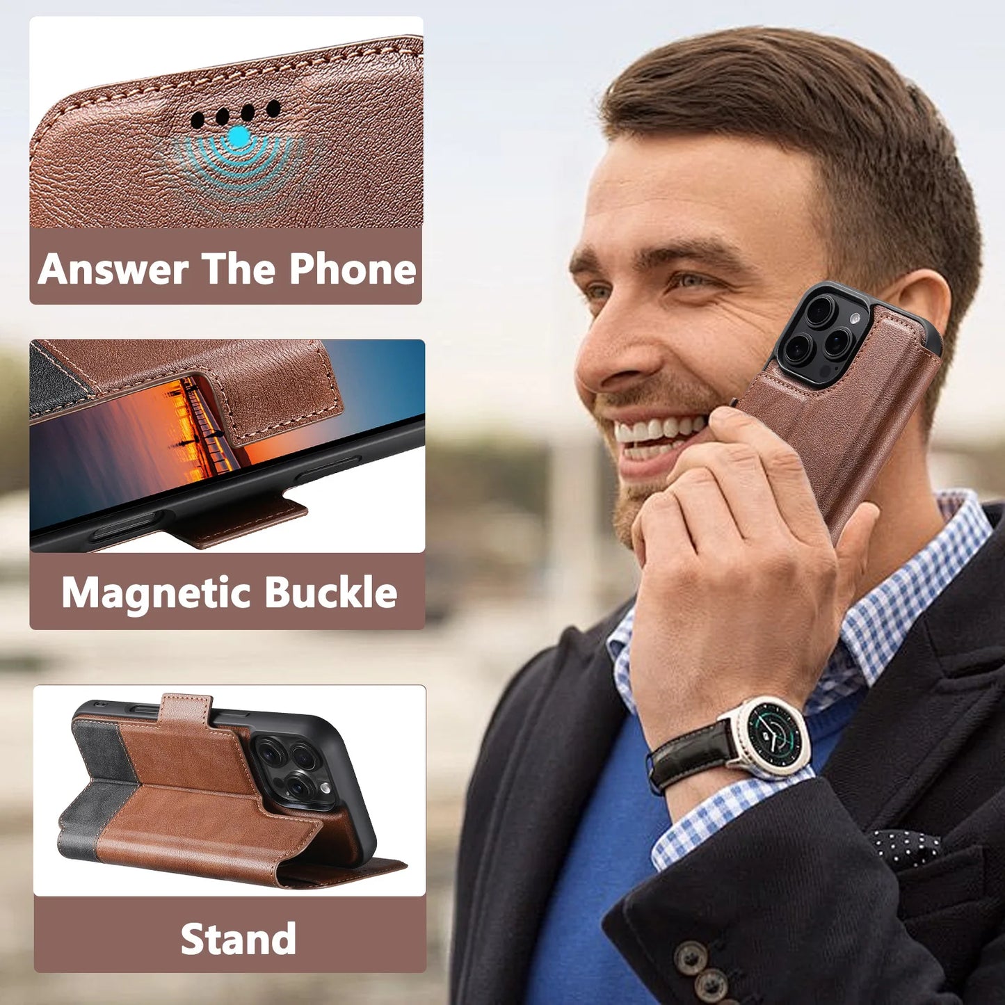 iPhone MagSafe Leather Flip Wallet Case