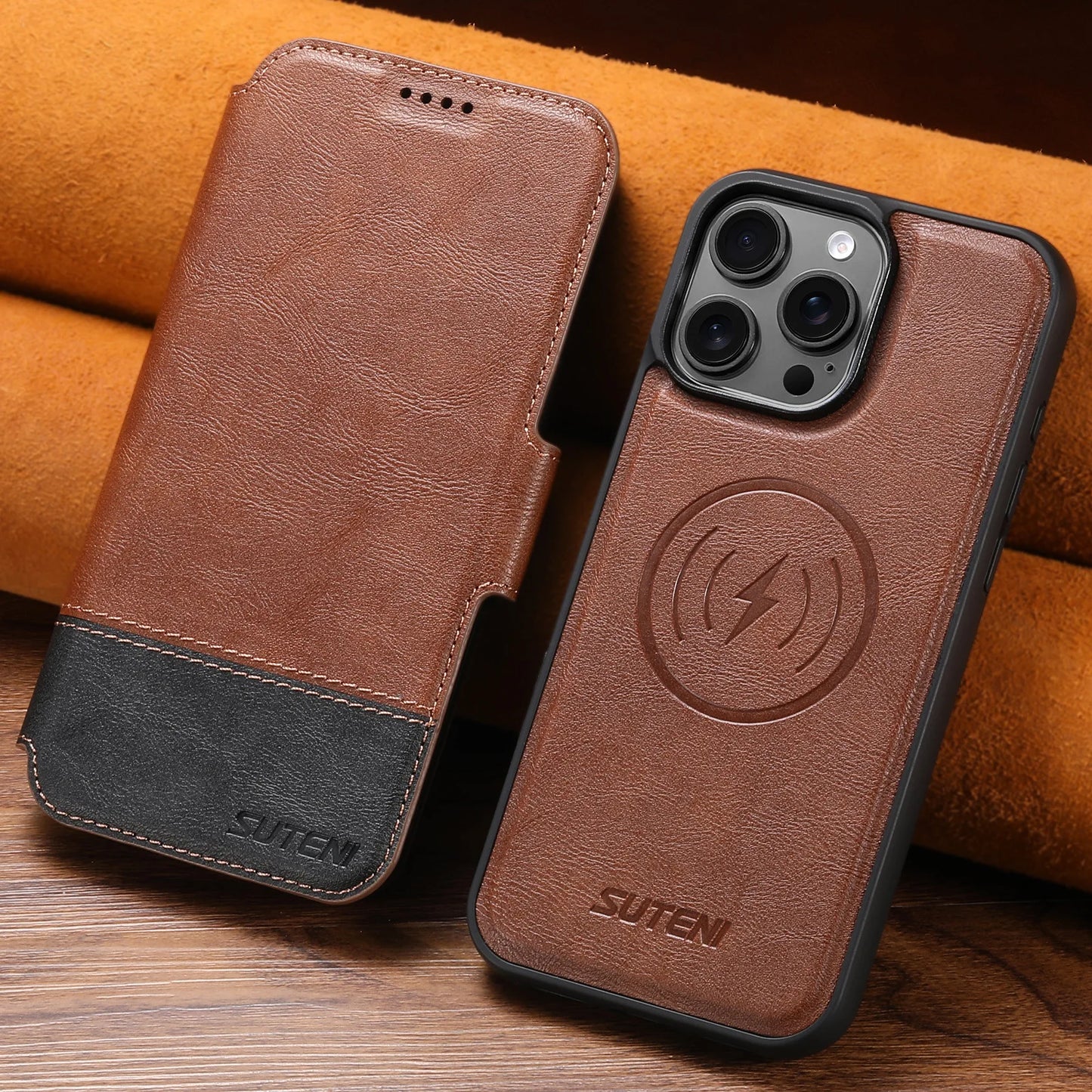 iPhone MagSafe Leather Flip Wallet Case