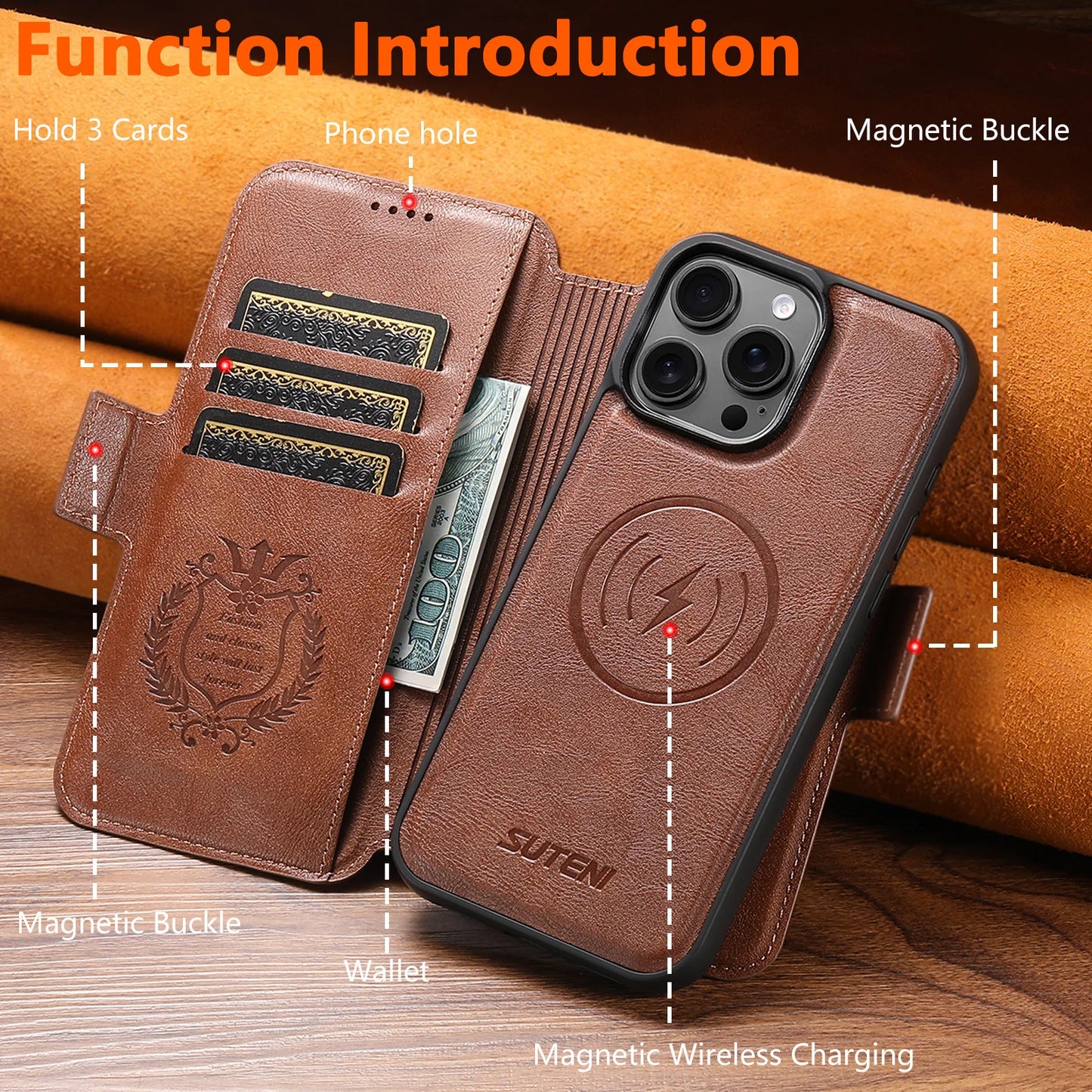 iPhone MagSafe Leather Flip Wallet Case